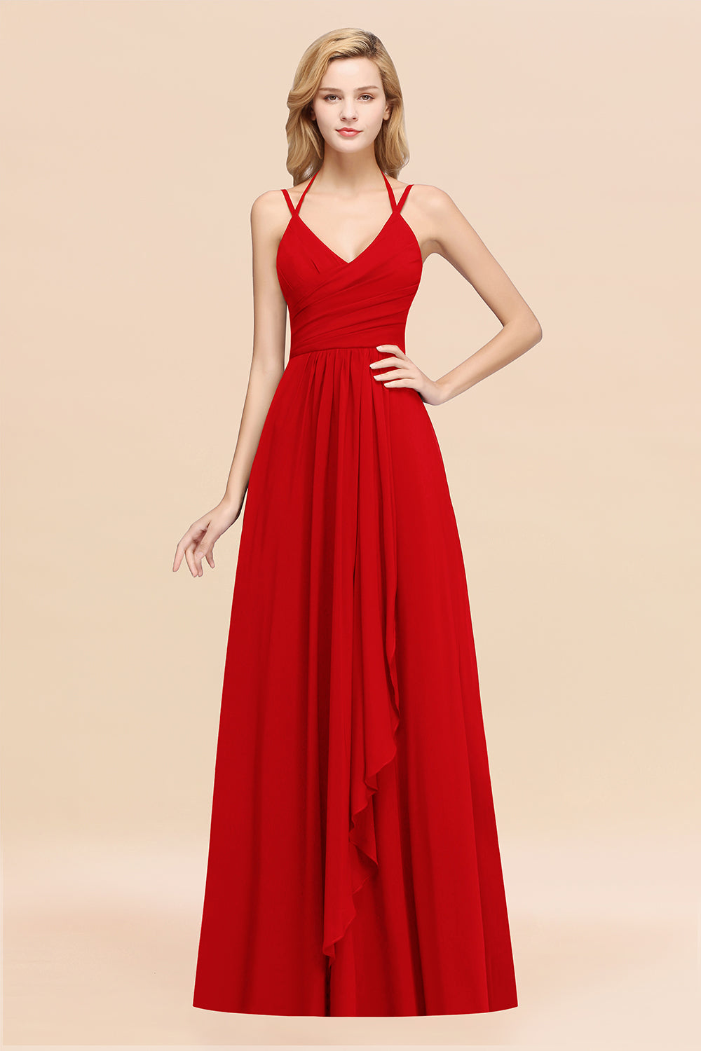 A-line Chiffon Spaghetti Straps Sleeveless Ruffles Floor Length Bridesmaid Dresses