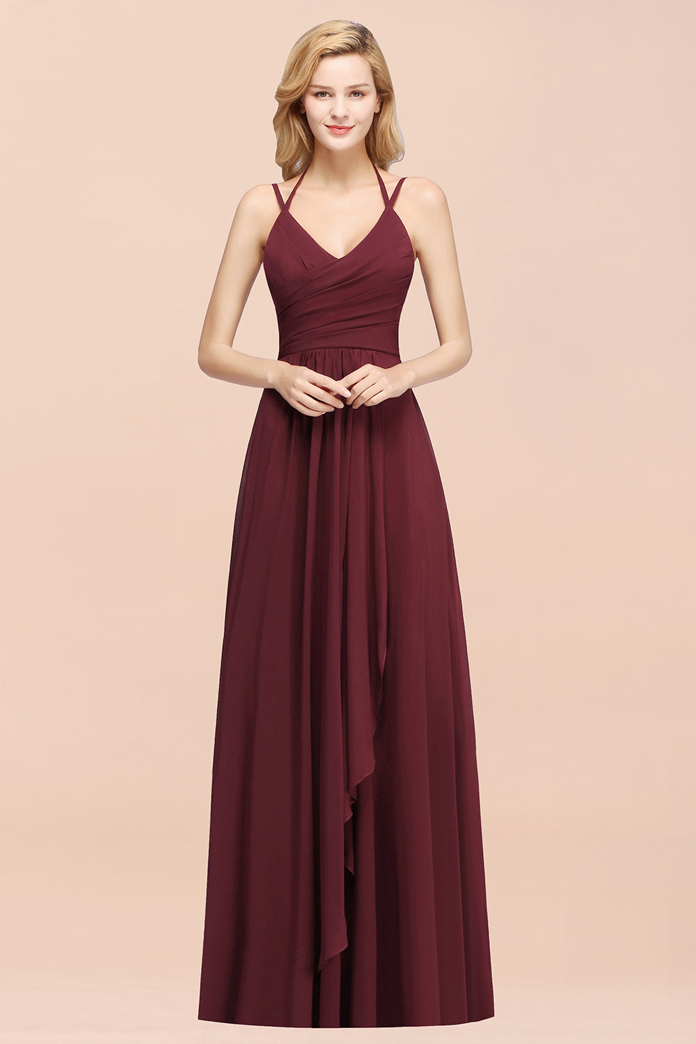 A-line Chiffon Spaghetti Straps Sleeveless Ruffles Floor Length Bridesmaid Dresses