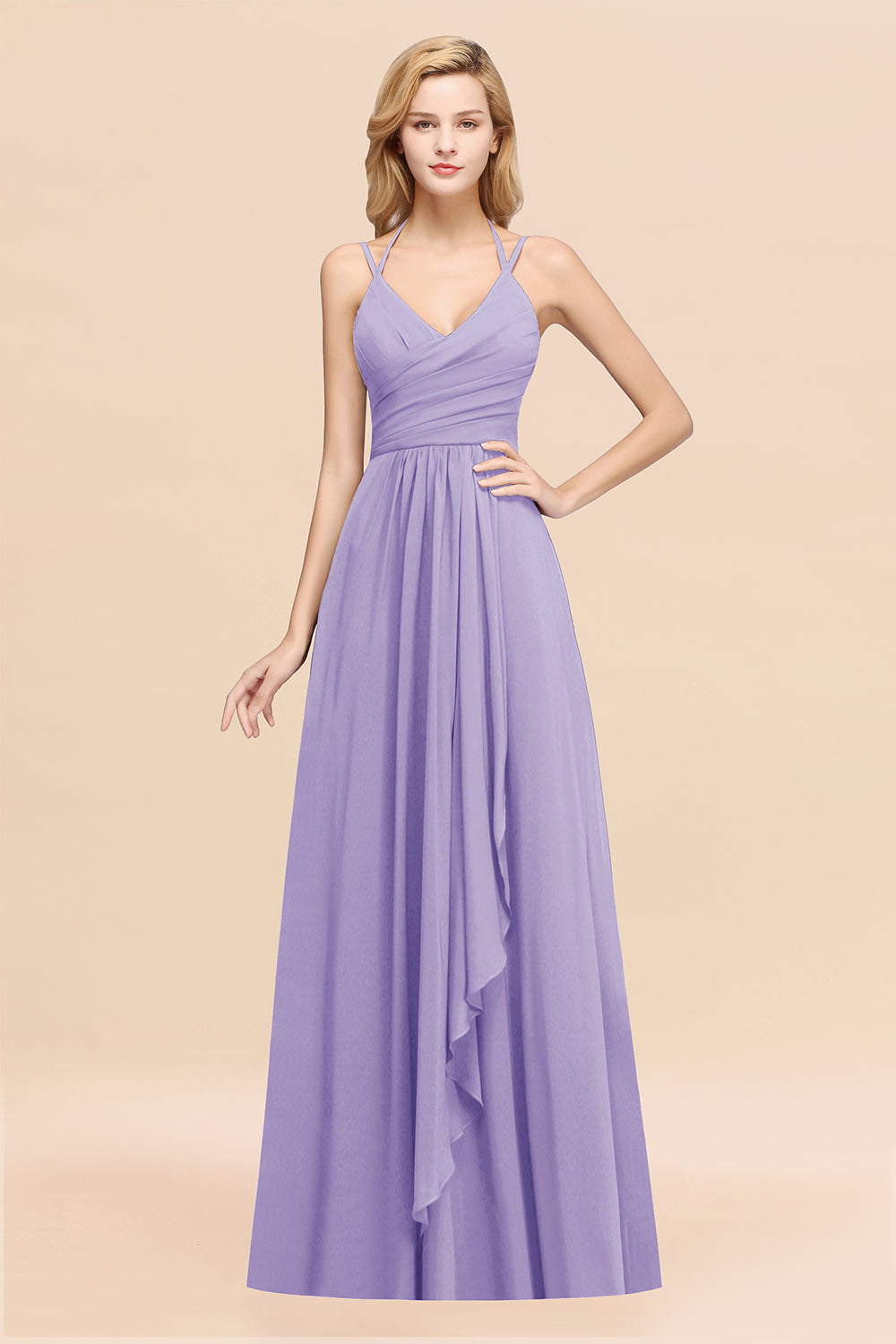 A-line Chiffon Spaghetti Straps Sleeveless Ruffles Floor Length Bridesmaid Dresses