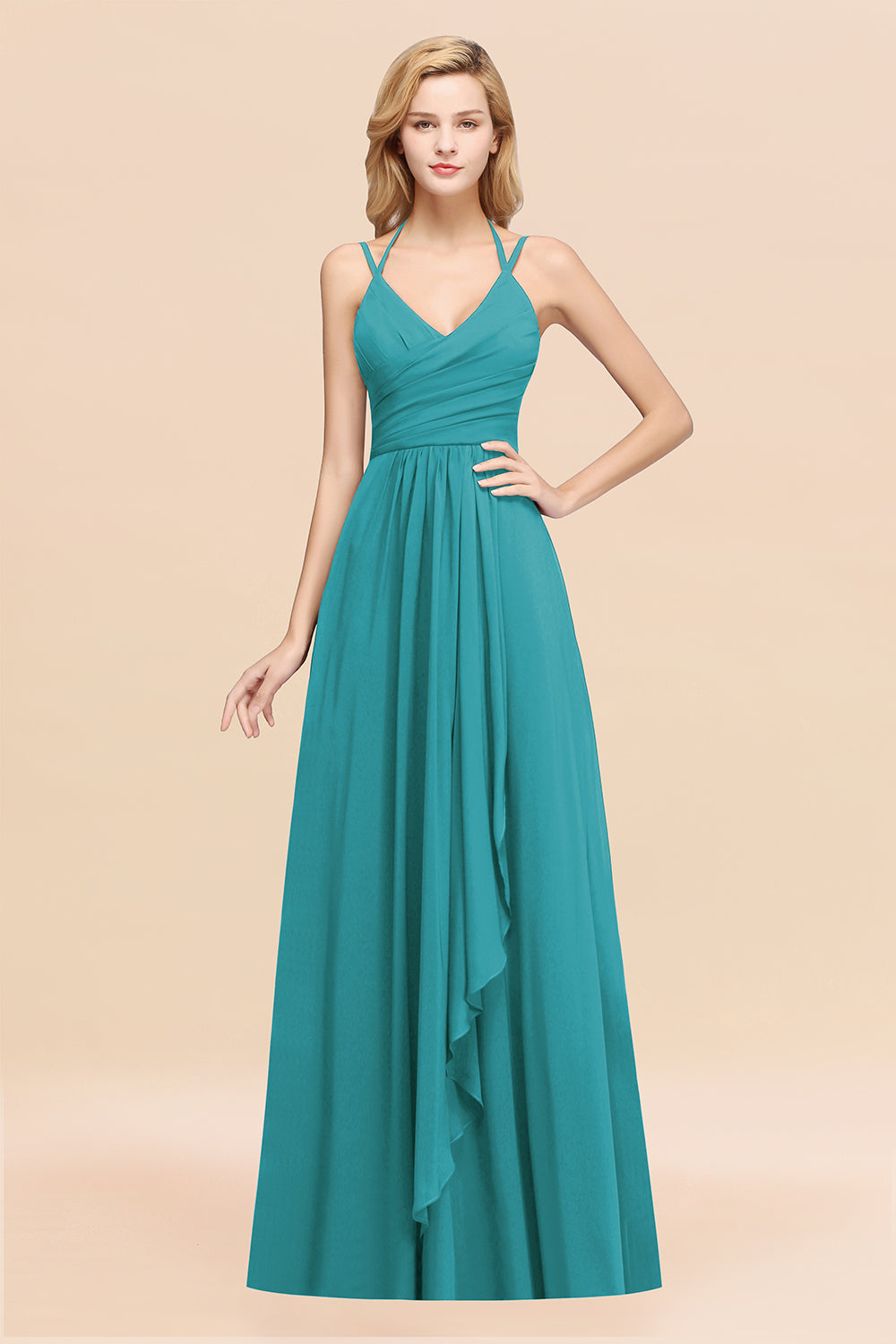 A-line Chiffon Spaghetti Straps Sleeveless Ruffles Floor Length Bridesmaid Dresses