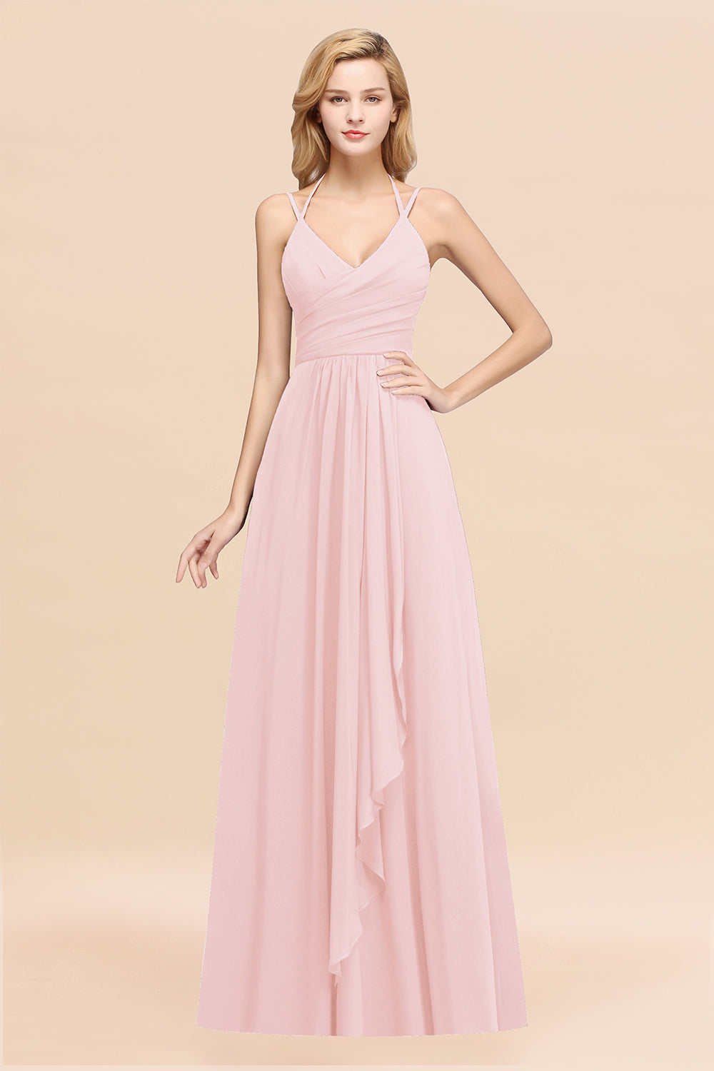 A-line Chiffon Spaghetti Straps Sleeveless Ruffles Floor Length Bridesmaid Dresses