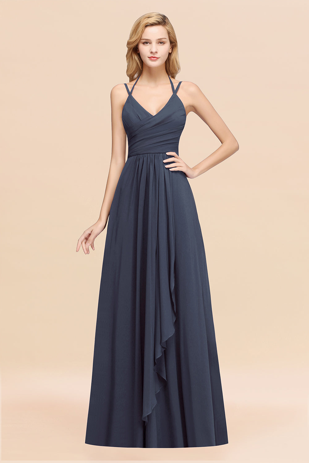 A-line Chiffon Spaghetti Straps Sleeveless Ruffles Floor Length Bridesmaid Dresses
