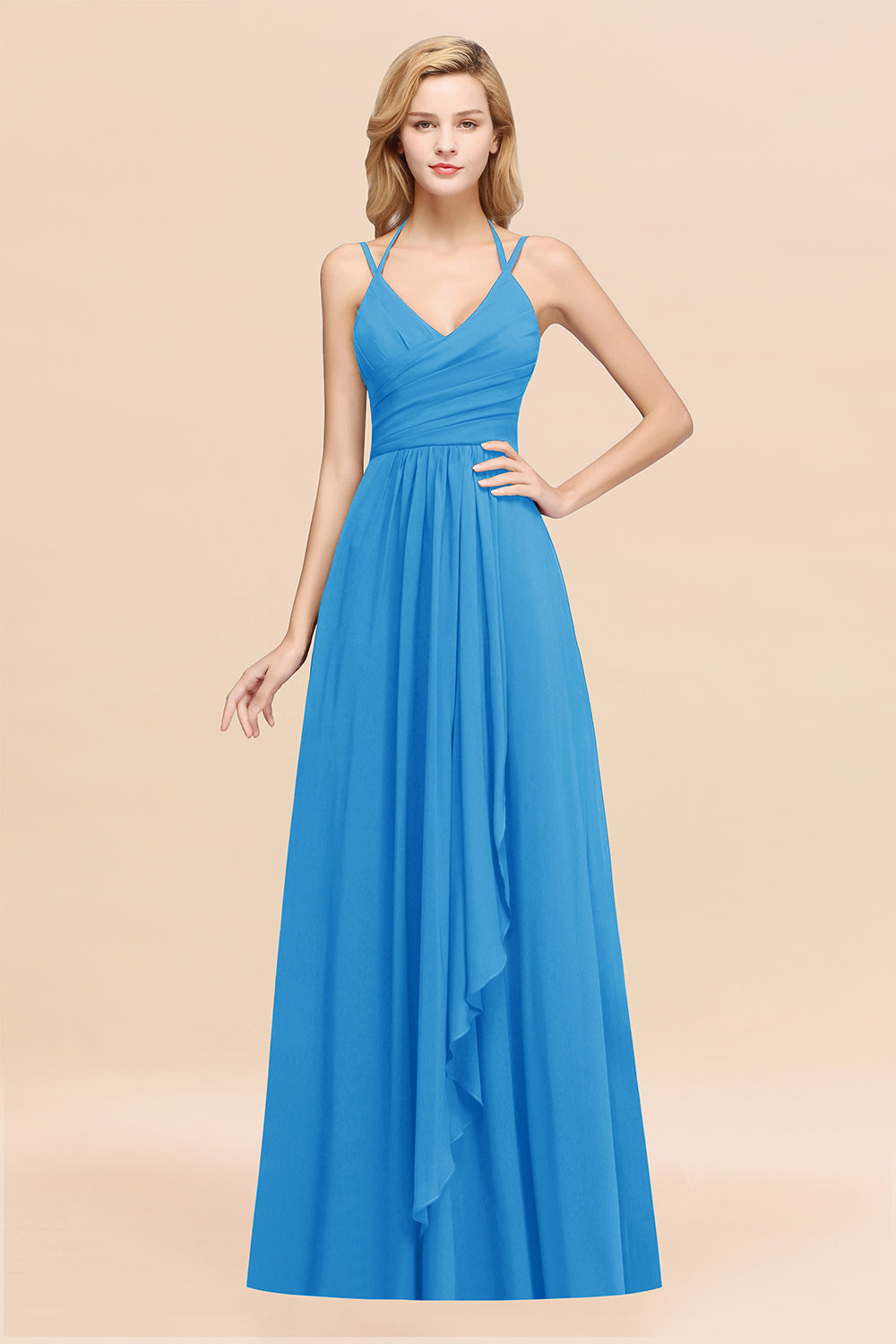 A-line Chiffon Spaghetti Straps Sleeveless Ruffles Floor Length Bridesmaid Dresses
