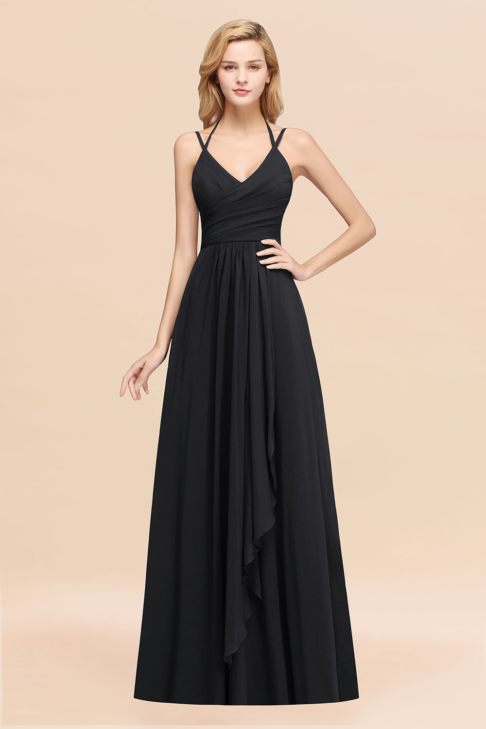 A-line Chiffon Spaghetti Straps Sleeveless Ruffles Floor Length Bridesmaid Dresses