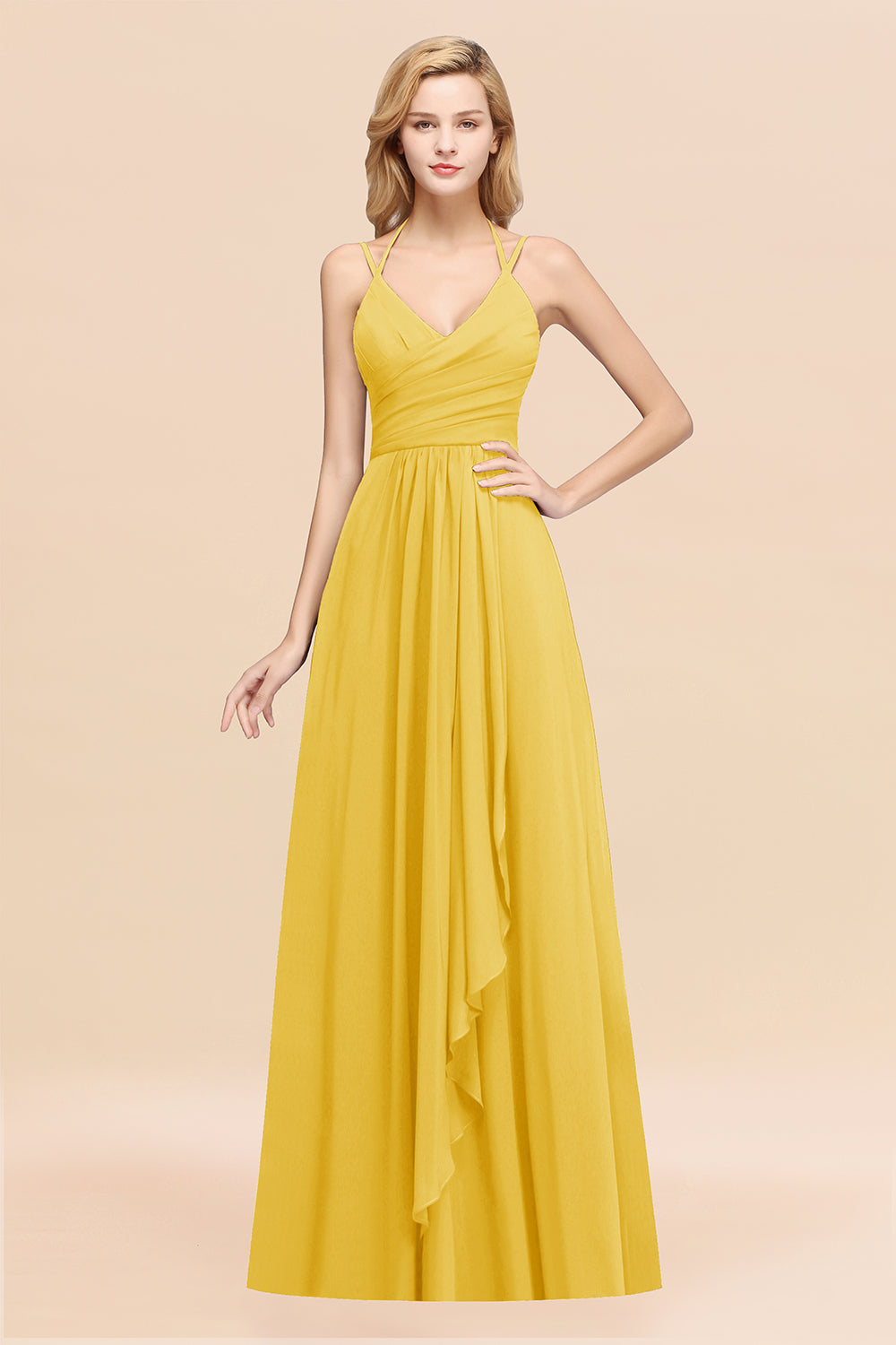 A-line Chiffon Spaghetti Straps Sleeveless Ruffles Floor Length Bridesmaid Dresses