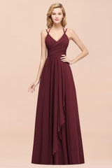 A-line Chiffon Spaghetti Straps Sleeveless Ruffles Floor Length Bridesmaid Dresses