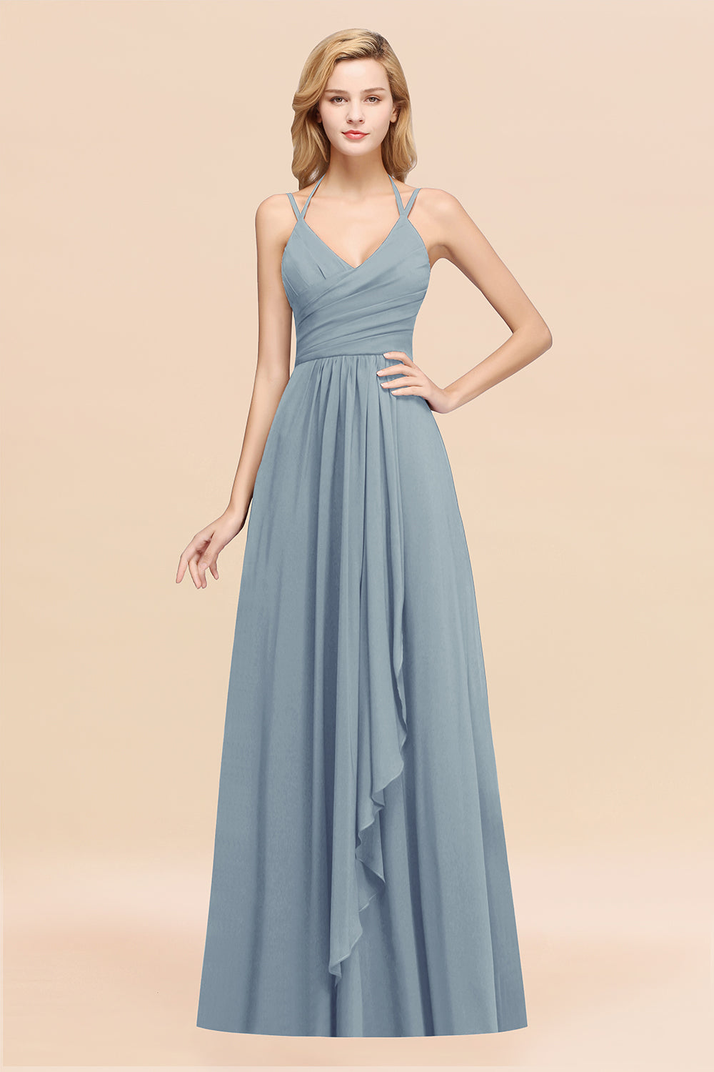 A-line Chiffon Spaghetti Straps Sleeveless Ruffles Floor Length Bridesmaid Dresses