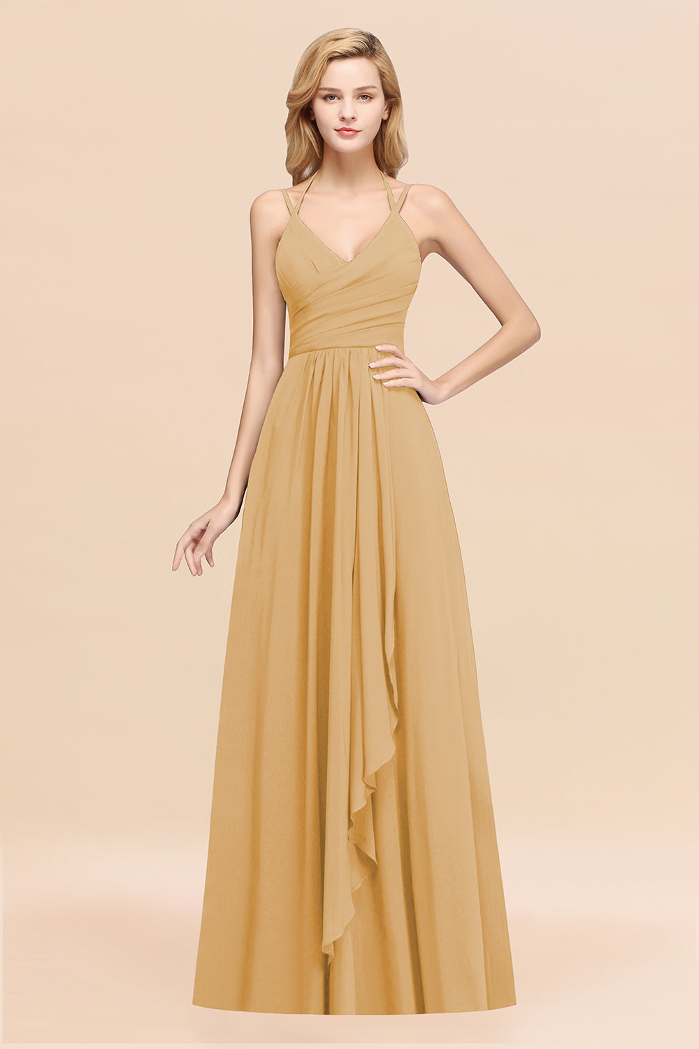 A-line Chiffon Spaghetti Straps Sleeveless Ruffles Floor Length Bridesmaid Dresses