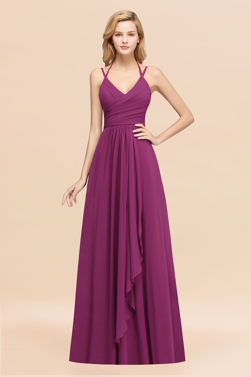 A-line Chiffon Spaghetti Straps Sleeveless Ruffles Floor Length Bridesmaid Dresses