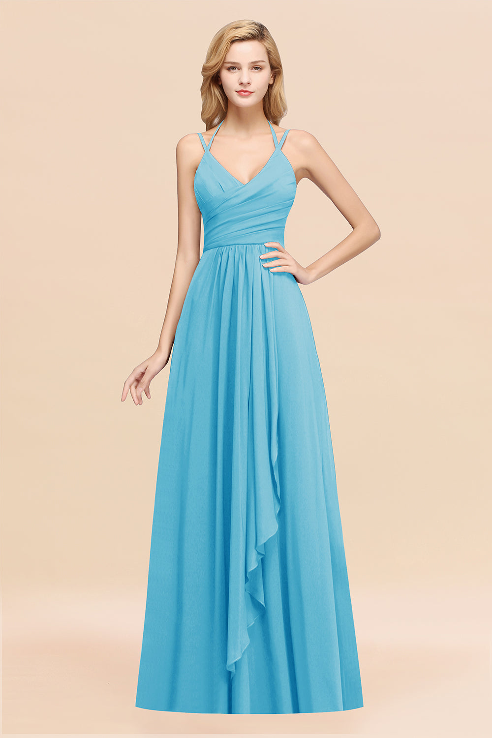 A-line Chiffon Spaghetti Straps Sleeveless Ruffles Floor Length Bridesmaid Dresses