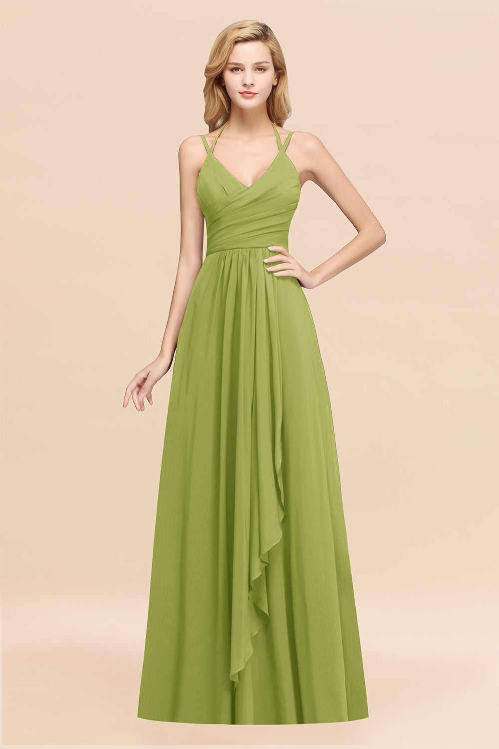 A-line Chiffon Spaghetti Straps Sleeveless Ruffles Floor Length Bridesmaid Dresses