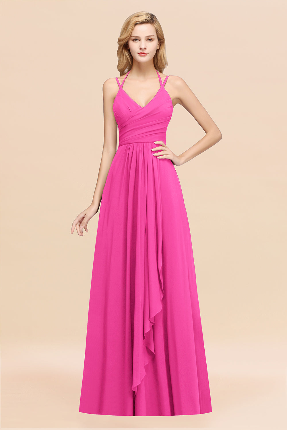 A-line Chiffon Spaghetti Straps Sleeveless Ruffles Floor Length Bridesmaid Dresses