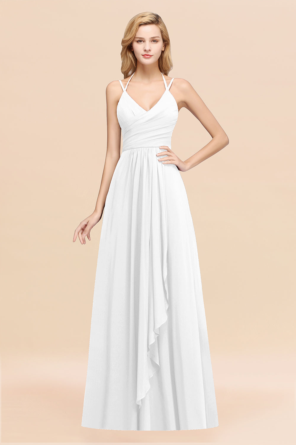 A-line Chiffon Spaghetti Straps Sleeveless Ruffles Floor Length Bridesmaid Dresses