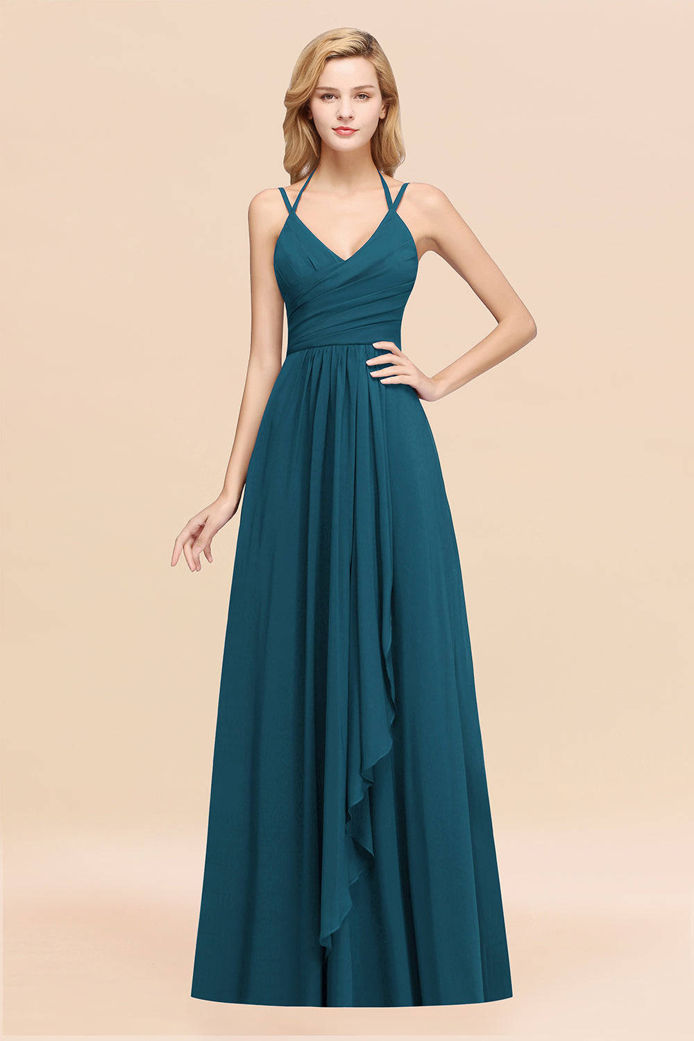 A-line Chiffon Spaghetti Straps Sleeveless Ruffles Floor Length Bridesmaid Dresses