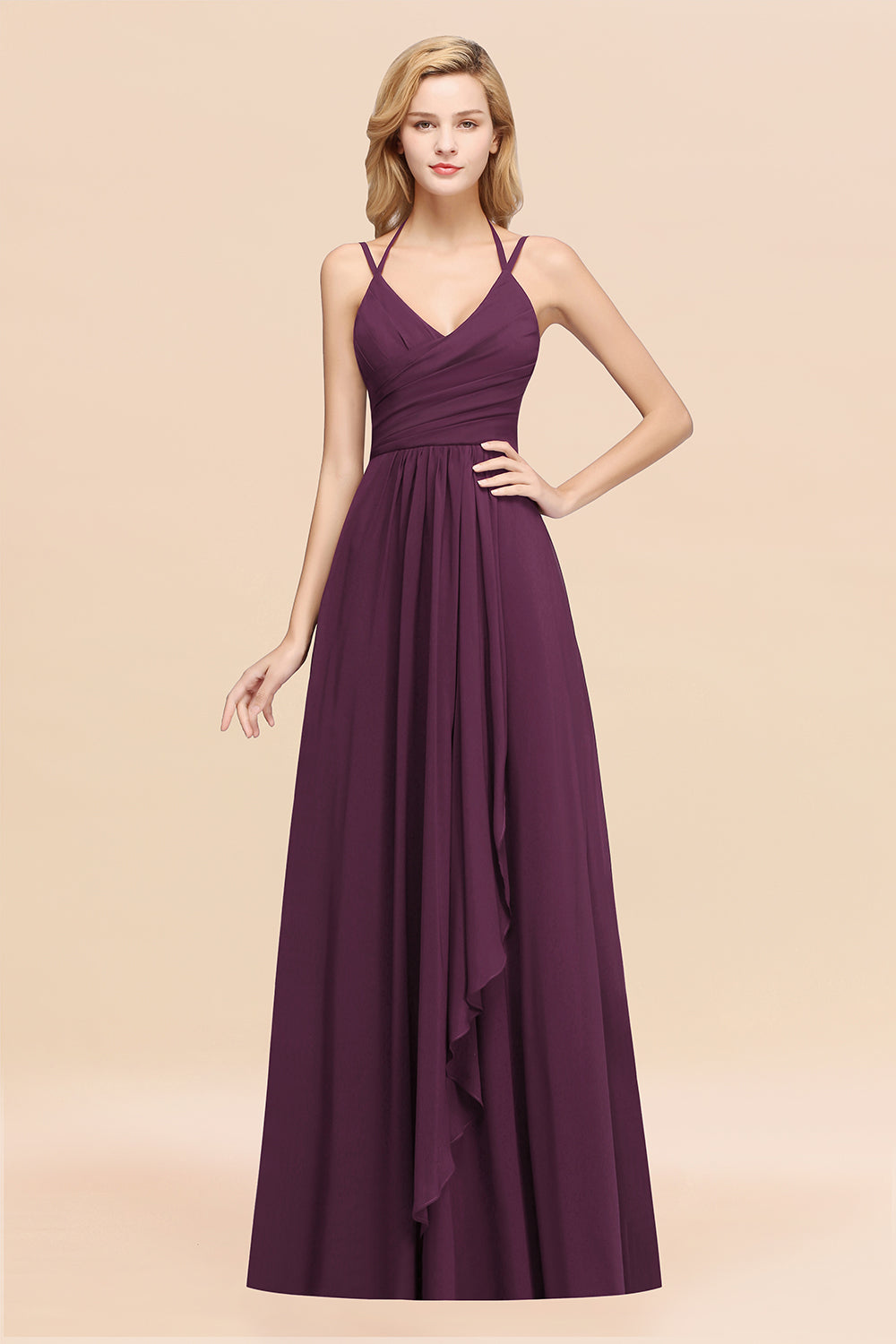 A-line Chiffon Spaghetti Straps Sleeveless Ruffles Floor Length Bridesmaid Dresses