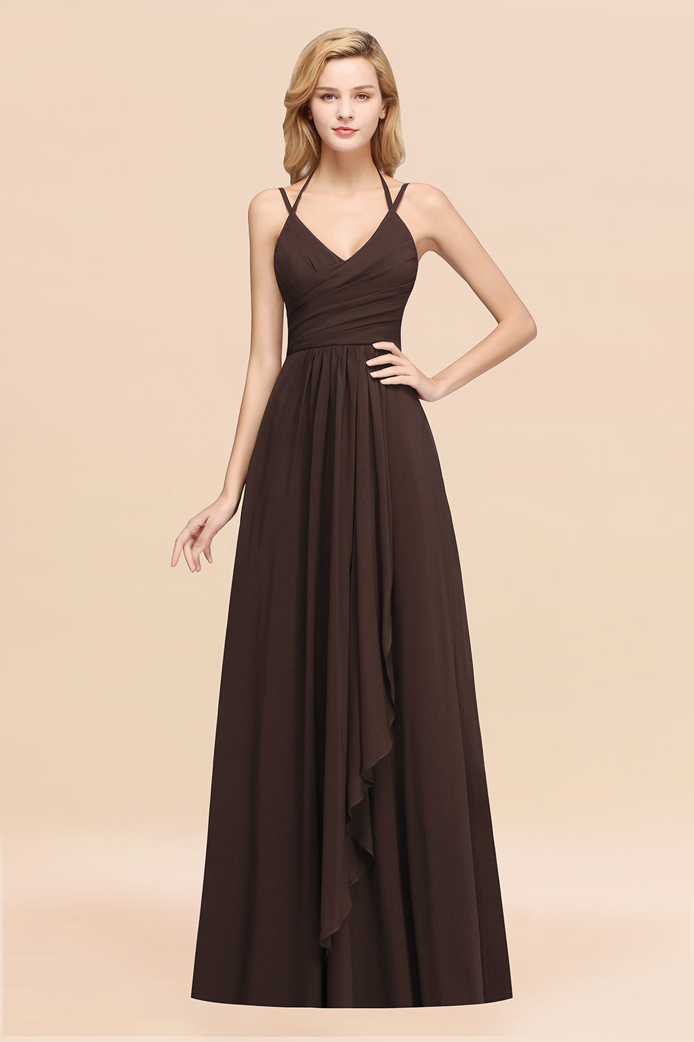 A-line Chiffon Spaghetti Straps Sleeveless Ruffles Floor Length Bridesmaid Dresses