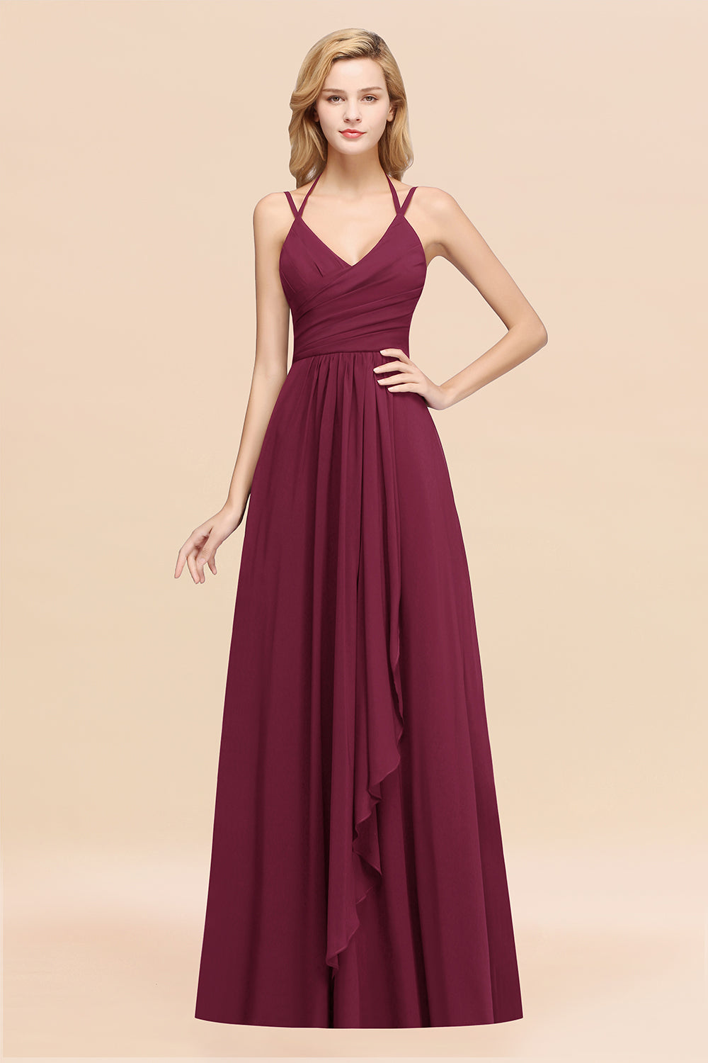 A-line Chiffon Spaghetti Straps Sleeveless Ruffles Floor Length Bridesmaid Dresses