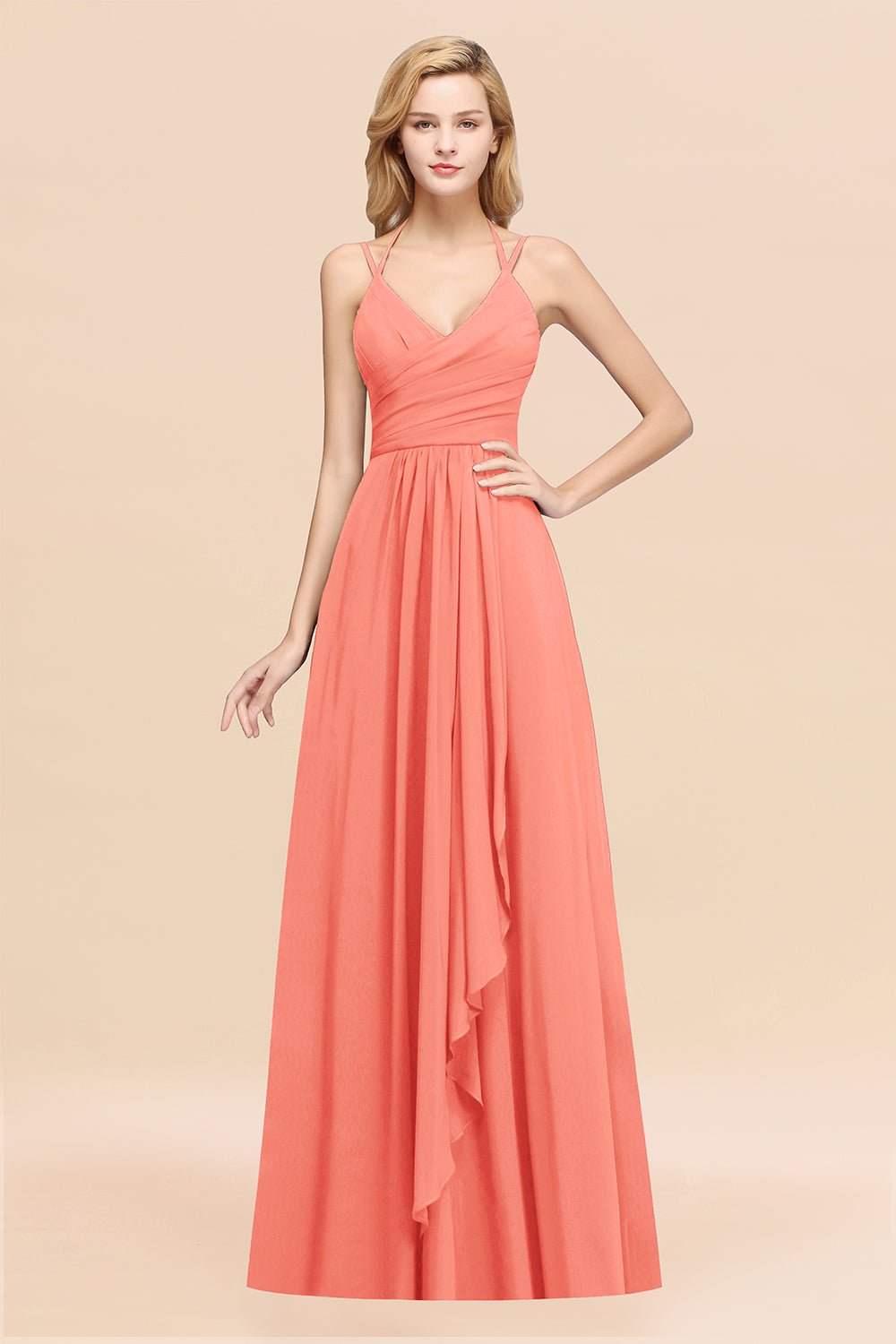 A-line Chiffon Spaghetti Straps Sleeveless Ruffles Floor Length Bridesmaid Dresses