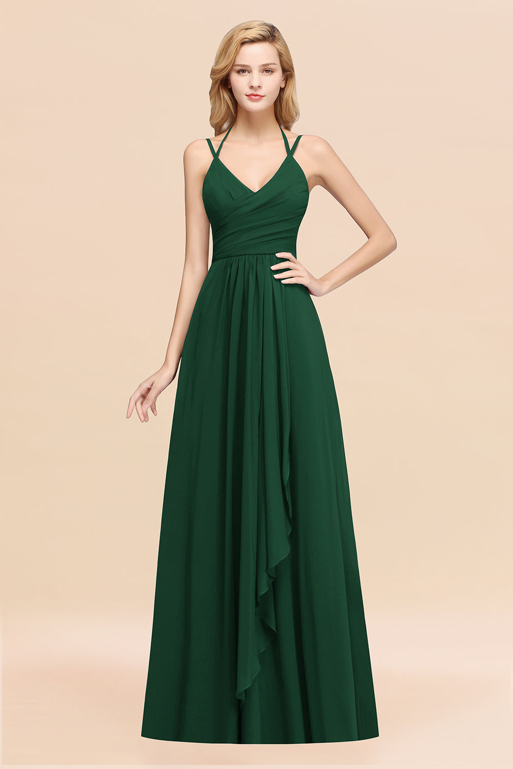 A-line Chiffon Spaghetti Straps Sleeveless Ruffles Floor Length Bridesmaid Dresses