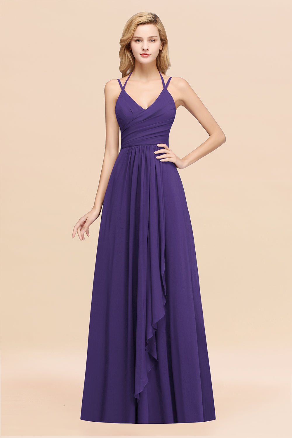 A-line Chiffon Spaghetti Straps Sleeveless Ruffles Floor Length Bridesmaid Dresses