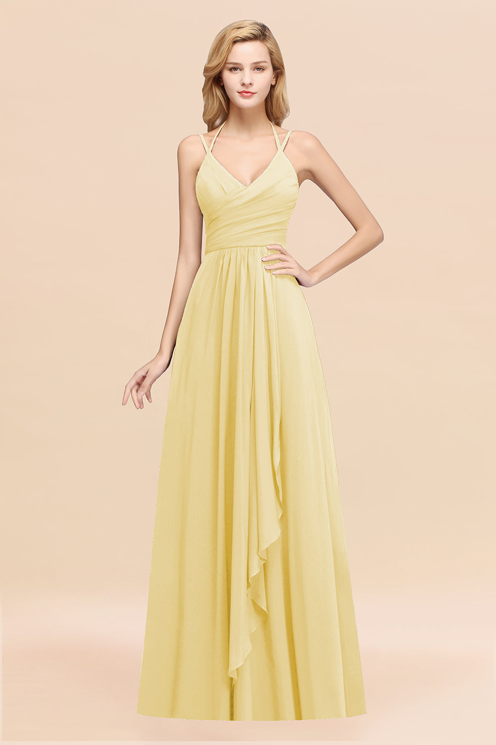 A-line Chiffon Spaghetti Straps Sleeveless Ruffles Floor Length Bridesmaid Dresses