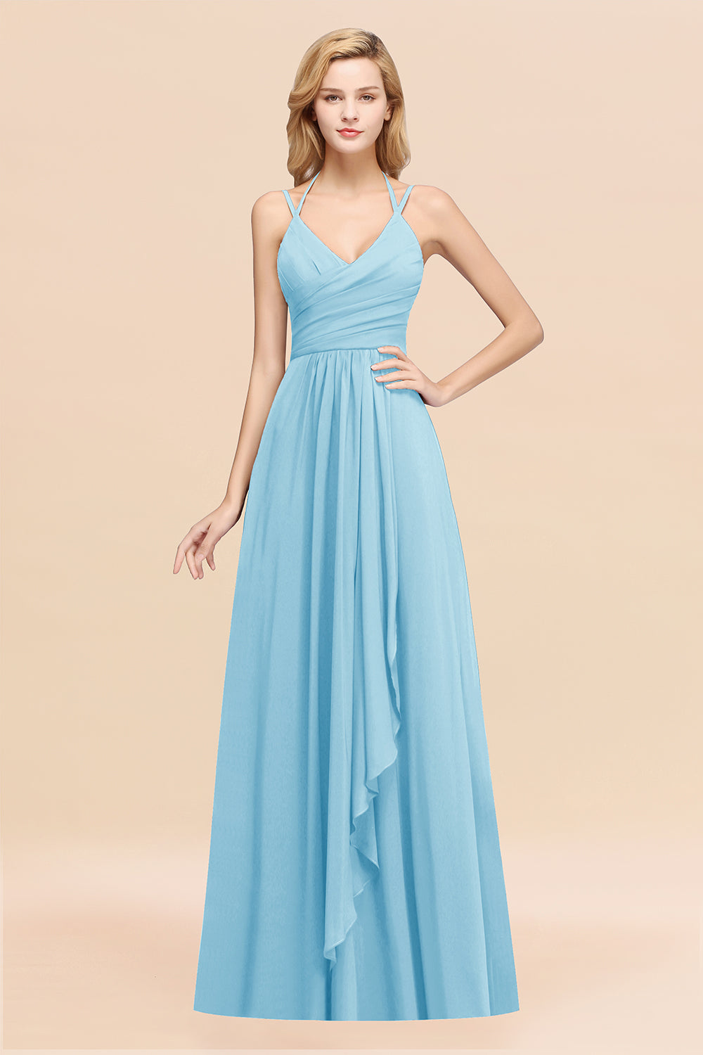 A-line Chiffon Spaghetti Straps Sleeveless Ruffles Floor Length Bridesmaid Dresses