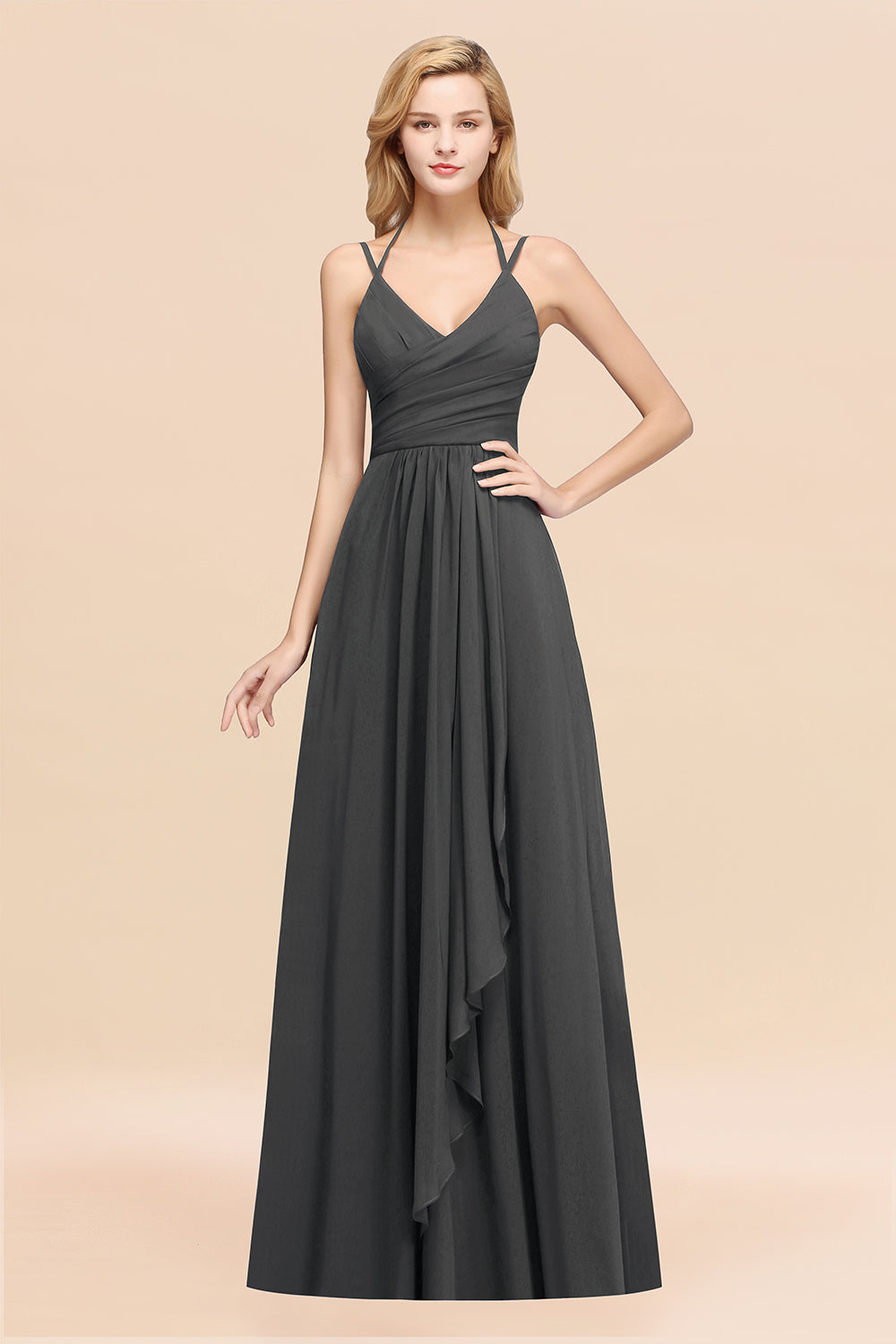 A-line Chiffon Spaghetti Straps Sleeveless Ruffles Floor Length Bridesmaid Dresses