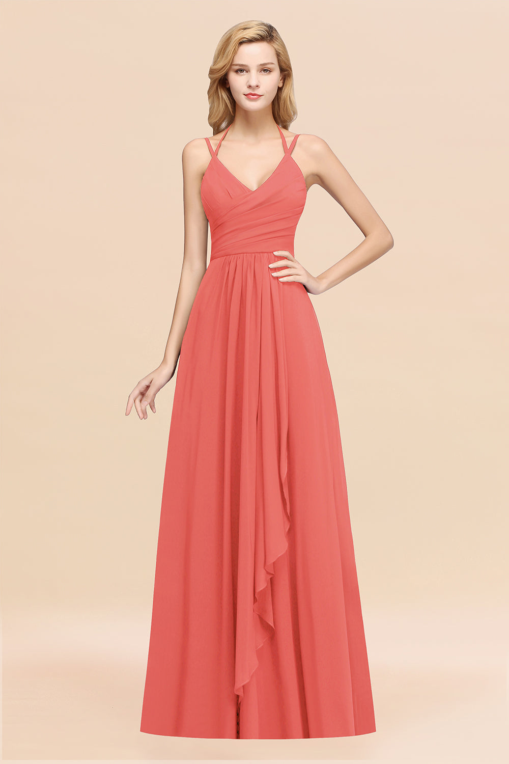 A-line Chiffon Spaghetti Straps Sleeveless Ruffles Floor Length Bridesmaid Dresses