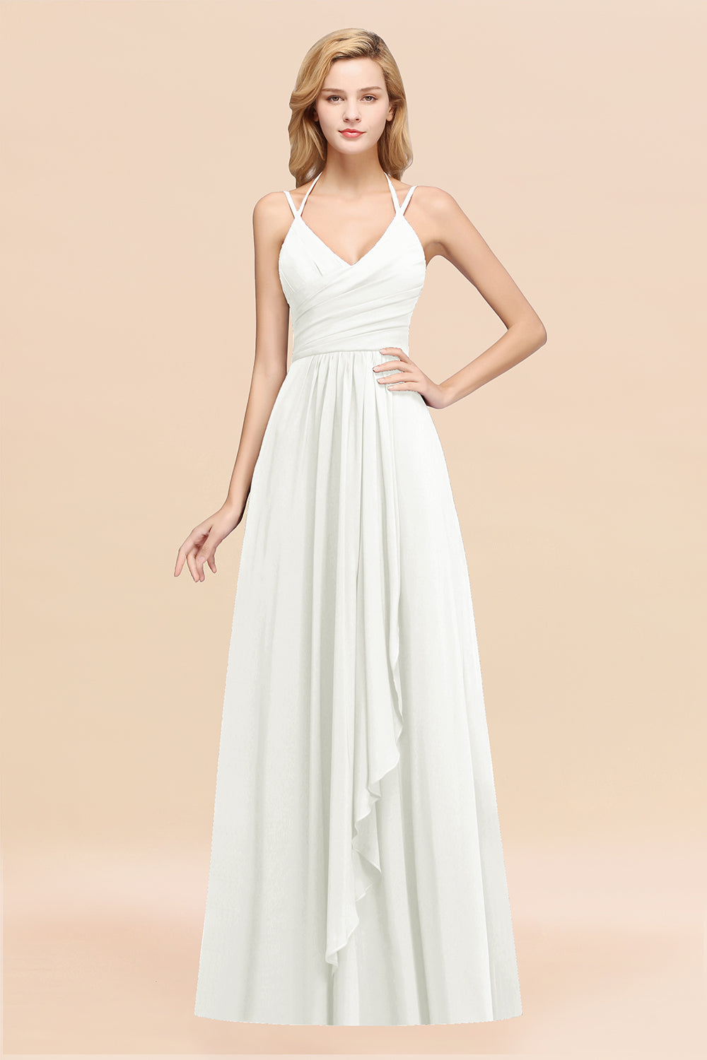 A-line Chiffon Spaghetti Straps Sleeveless Ruffles Floor Length Bridesmaid Dresses