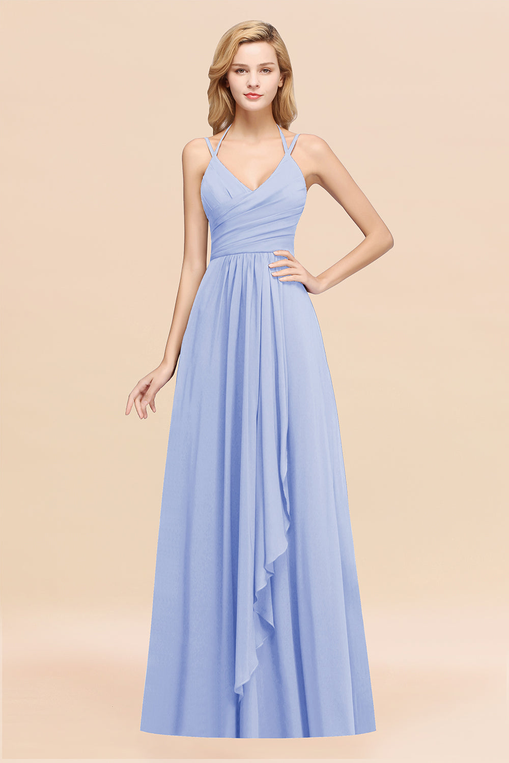 A-line Chiffon Spaghetti Straps Sleeveless Ruffles Floor Length Bridesmaid Dresses