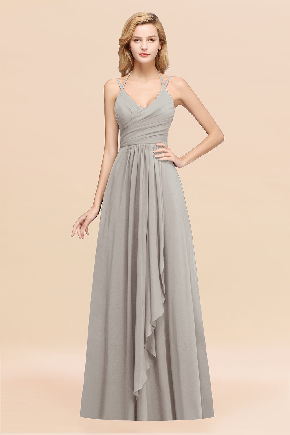 A-line Chiffon Spaghetti Straps Sleeveless Ruffles Floor Length Bridesmaid Dresses