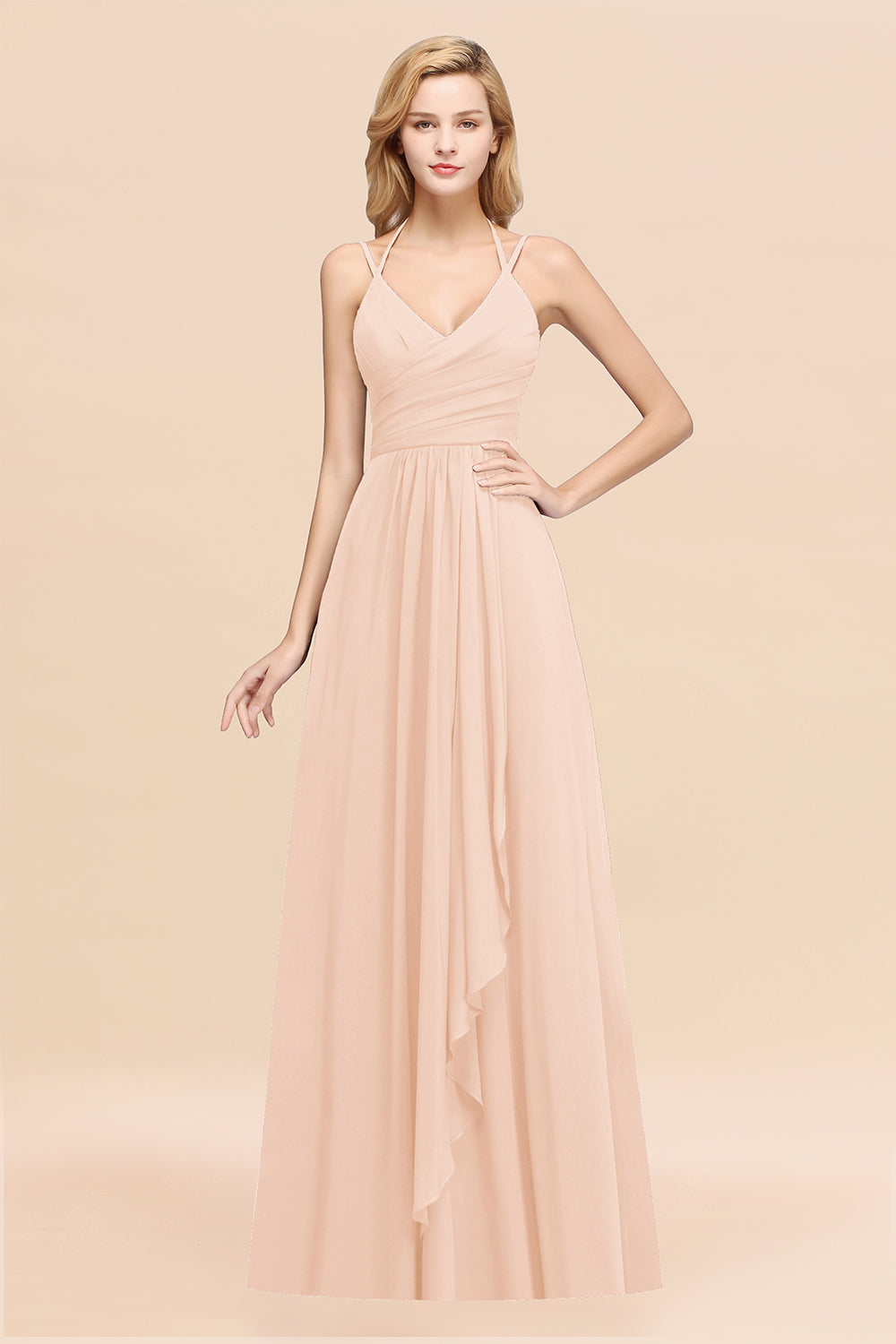 A-line Chiffon Spaghetti Straps Sleeveless Ruffles Floor Length Bridesmaid Dresses