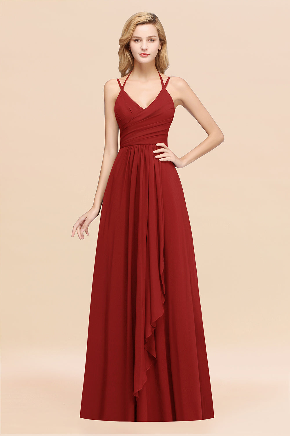 A-line Chiffon Spaghetti Straps Sleeveless Ruffles Floor Length Bridesmaid Dresses