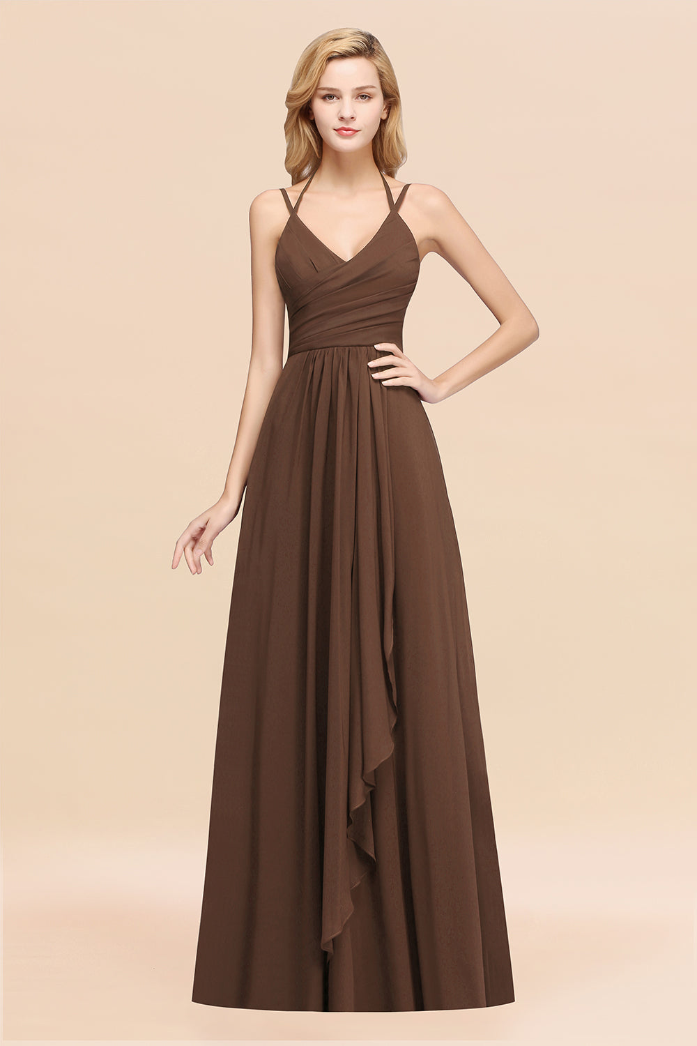 A-line Chiffon Spaghetti Straps Sleeveless Ruffles Floor Length Bridesmaid Dresses