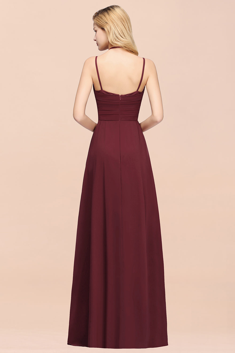 A-line Chiffon Spaghetti Straps Sleeveless Ruffles Floor Length Bridesmaid Dresses