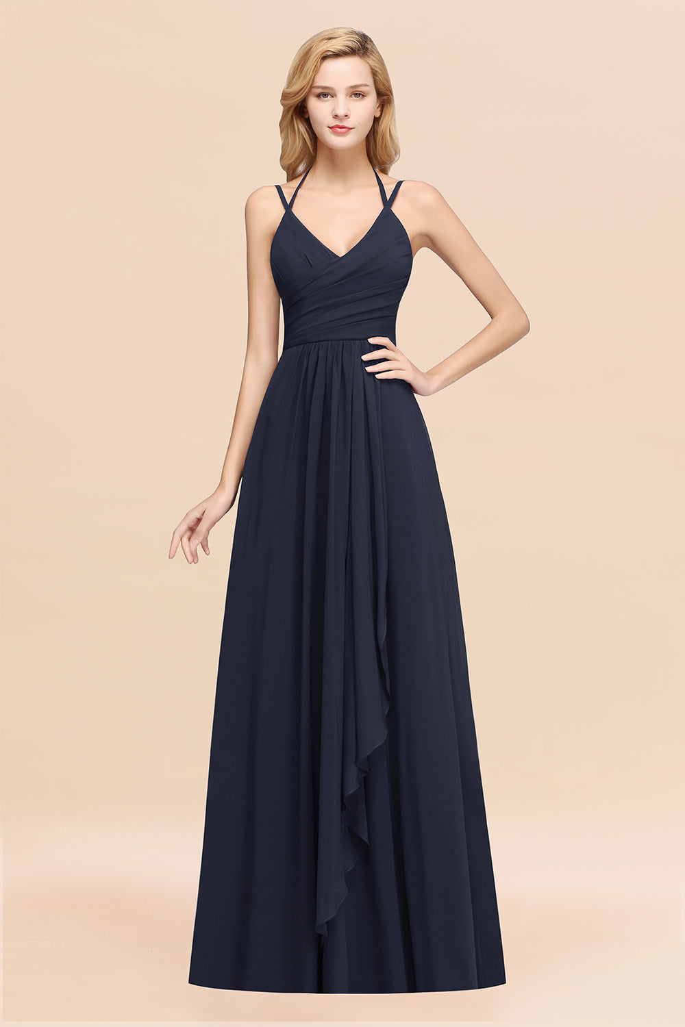 A-line Chiffon Spaghetti Straps Sleeveless Ruffles Floor Length Bridesmaid Dresses