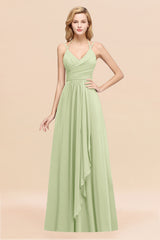 A-line Chiffon Spaghetti Straps Sleeveless Ruffles Floor Length Bridesmaid Dresses