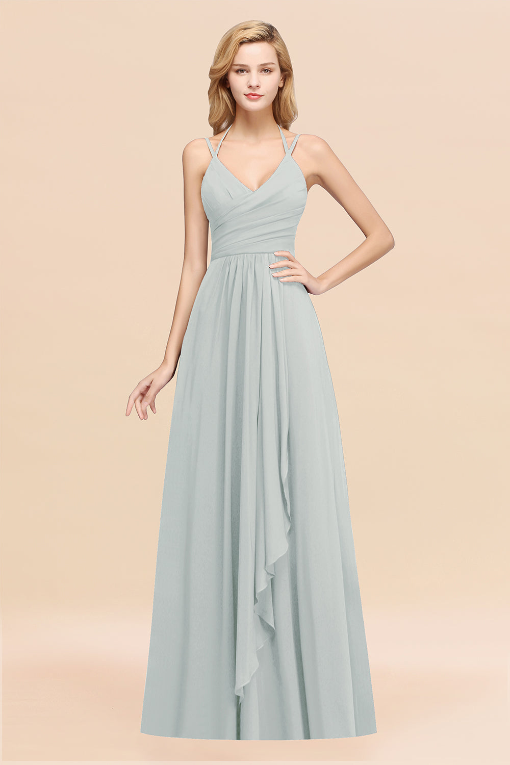 A-line Chiffon Spaghetti Straps Sleeveless Ruffles Floor Length Bridesmaid Dresses