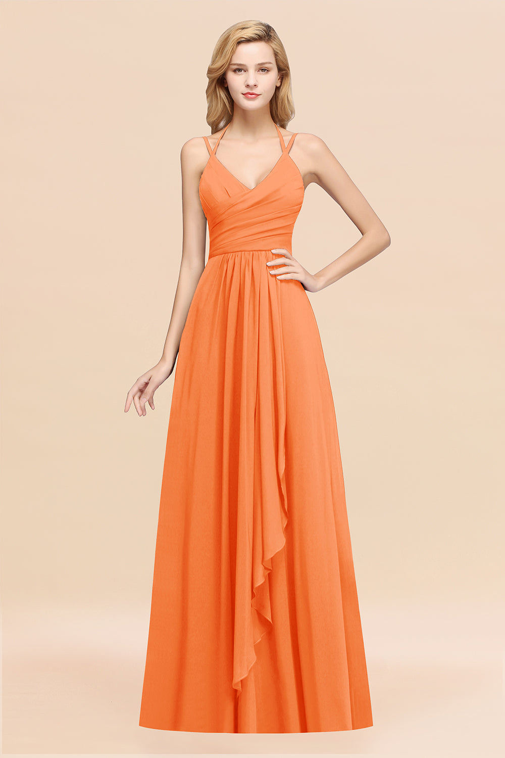 A-line Chiffon Spaghetti Straps Sleeveless Ruffles Floor Length Bridesmaid Dresses