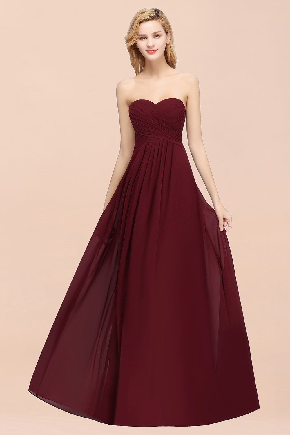 A-line Chiffon Sweetheart Strapless Ruffles Floor Length Bridesmaid Dress