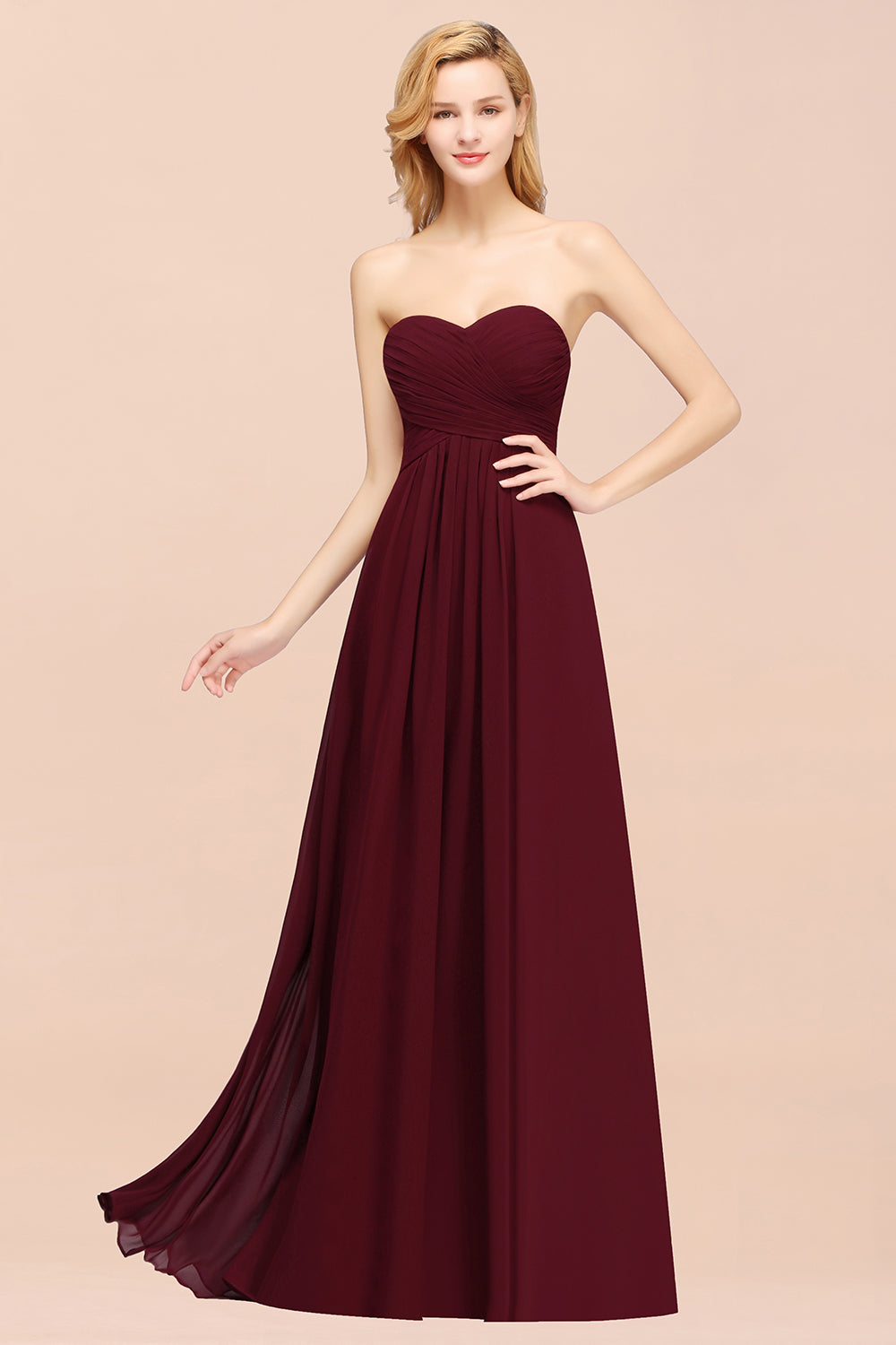 A-line Chiffon Sweetheart Strapless Ruffles Floor Length Bridesmaid Dress