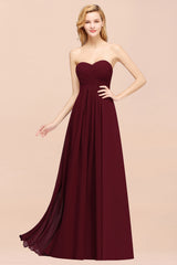 A-line Chiffon Sweetheart Strapless Ruffles Floor Length Bridesmaid Dress