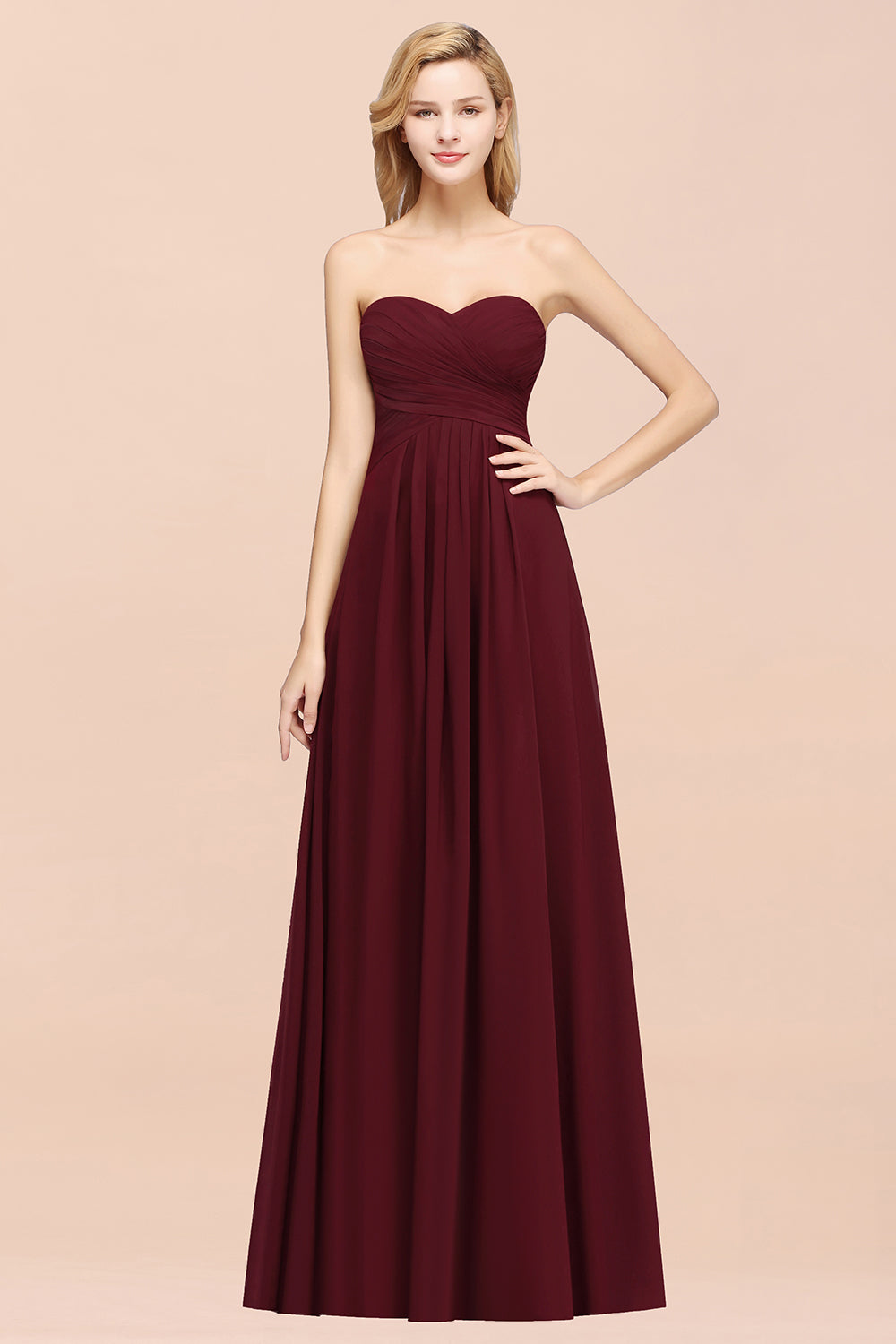 A-line Chiffon Sweetheart Strapless Ruffles Floor Length Bridesmaid Dress