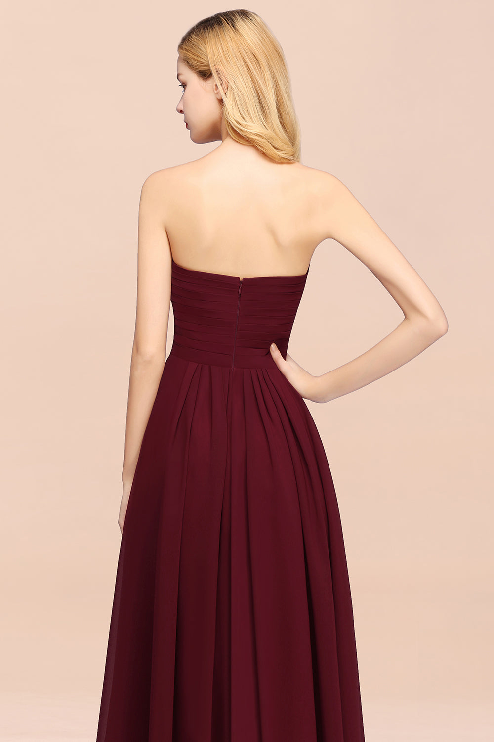 A-line Chiffon Sweetheart Strapless Ruffles Floor Length Bridesmaid Dress