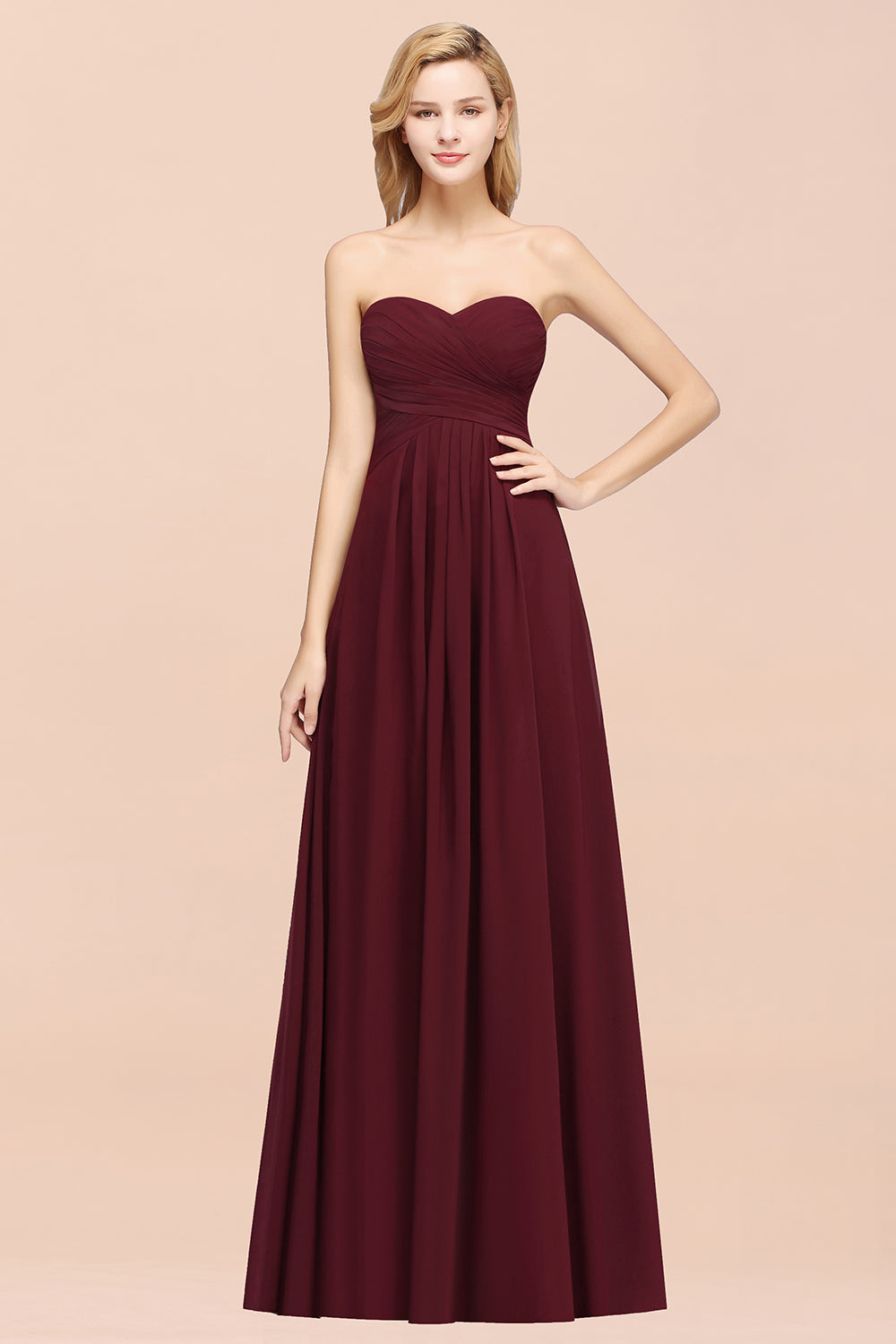 A-line Chiffon Sweetheart Strapless Ruffles Floor Length Bridesmaid Dress