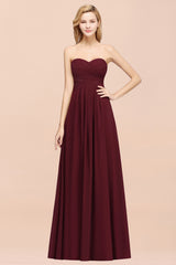 A-line Chiffon Sweetheart Strapless Ruffles Floor Length Bridesmaid Dress