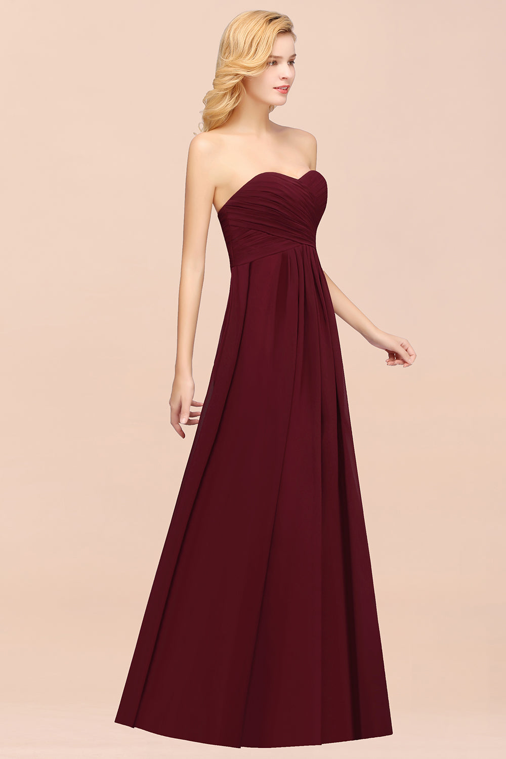 A-line Chiffon Sweetheart Strapless Ruffles Floor Length Bridesmaid Dress