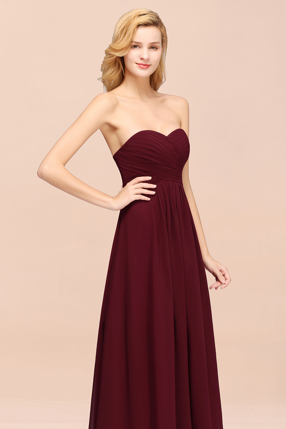 A-line Chiffon Sweetheart Strapless Ruffles Floor Length Bridesmaid Dress