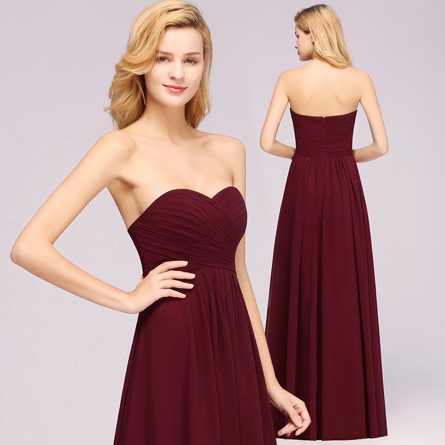 A-line Chiffon Sweetheart Strapless Ruffles Floor Length Bridesmaid Dress
