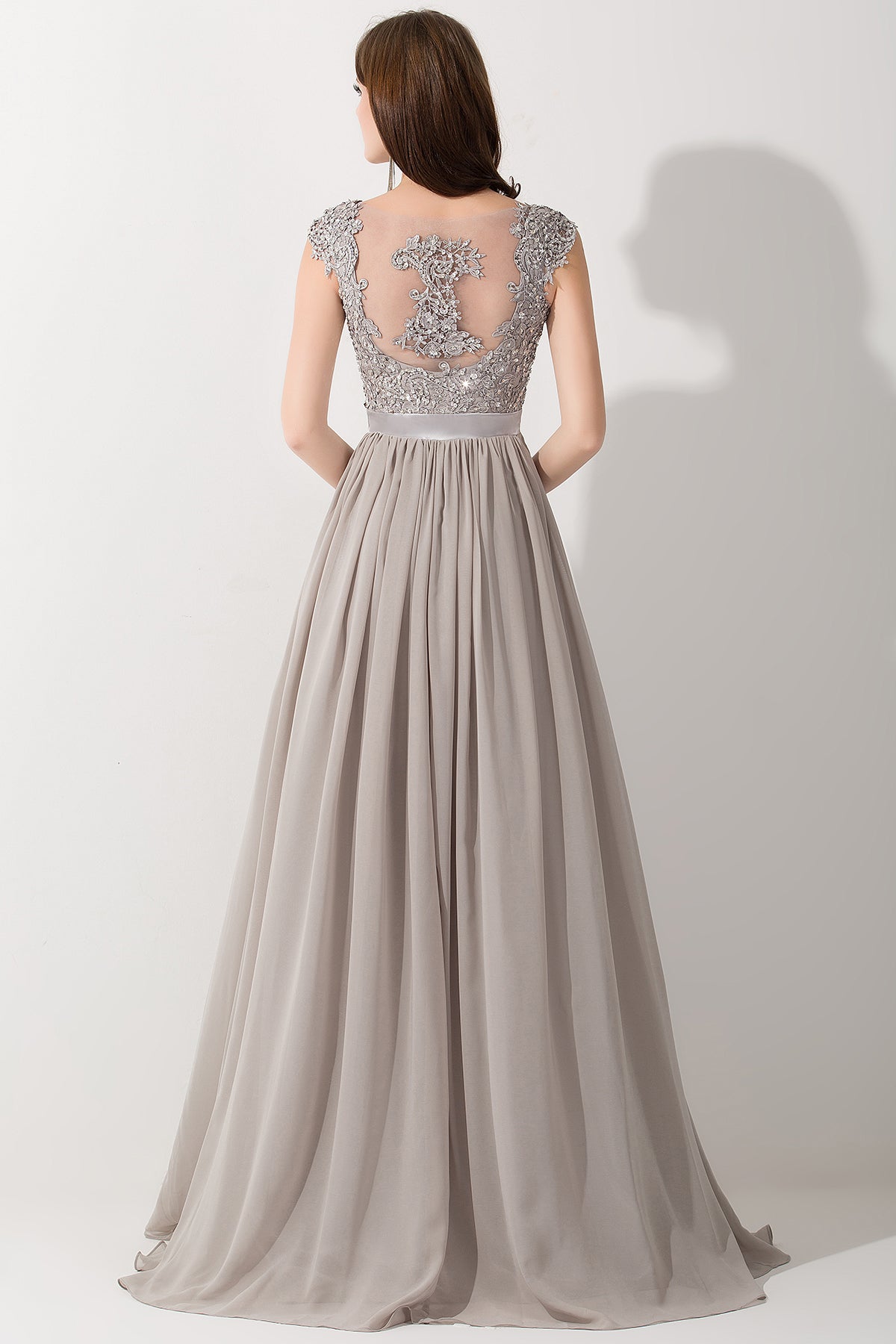 A-line Chiffon V-Neck Sleeveless Ruffles Floor Length Bridesmaid Dress with Appliques